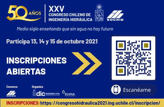 Para poder participar y asistir debes ingresar a la dirección Web: https://congresohidraulica2021.ing.uchile.cl/